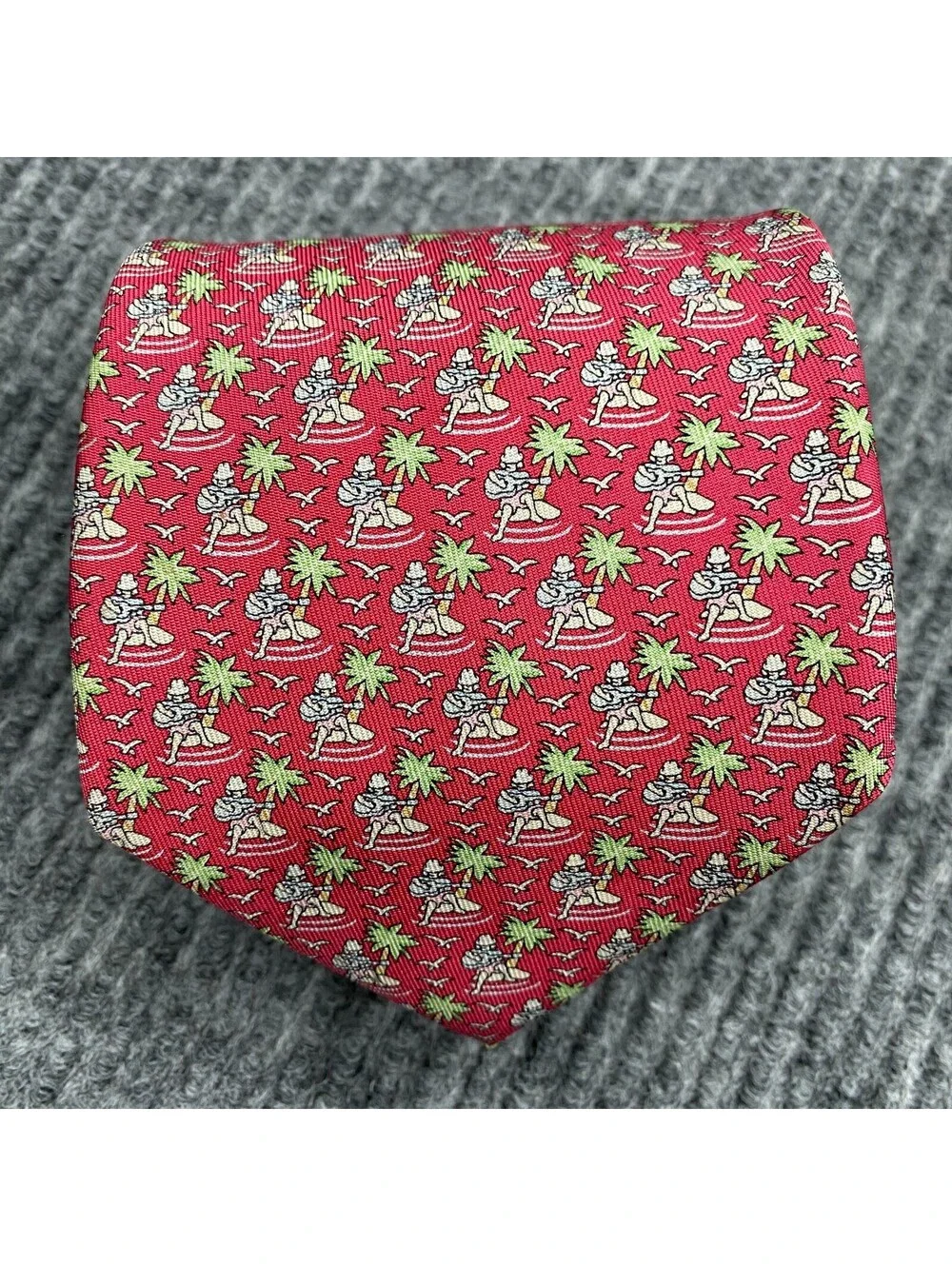 Vineyard Vines Necktie Red Geometric AOP Island Guitarist Silk Tie Made in USA